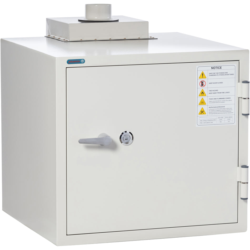 Phoenix Safe Lithium-ion Battery Charging Cabinet Safe, Contains and Prevents Spread of Battery Fires, 6 Outlets, Key Lock, 3.2 Cubic Feet, Model BSS6100