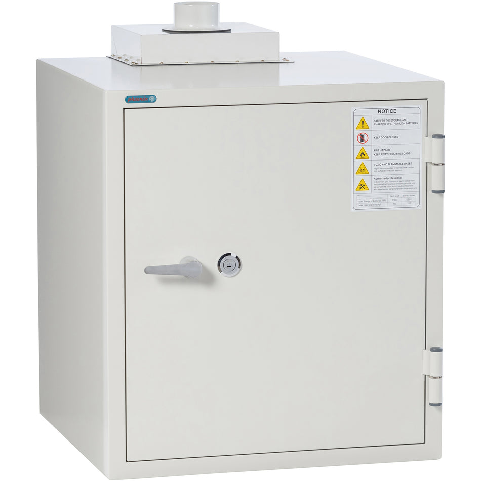 Phoenix Safe Lithium-ion Battery Charging Cabinet Safe, Contains and Prevents Spread of Battery Fires, 12 Outlets, Key Lock, 1 Shelf, 4.2 Cubic Feet, Model BSS6101
